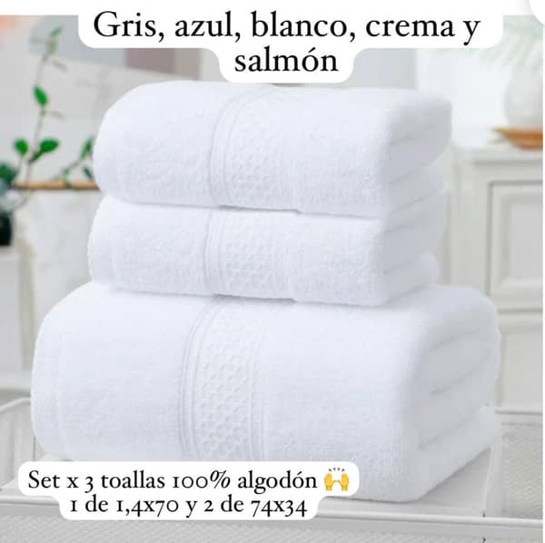 Juego de 3 toallas 100% algodón $990